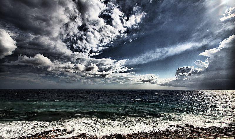 STORMY SEA, ocean, clouds, sky, stormy, sea, HD wallpaper