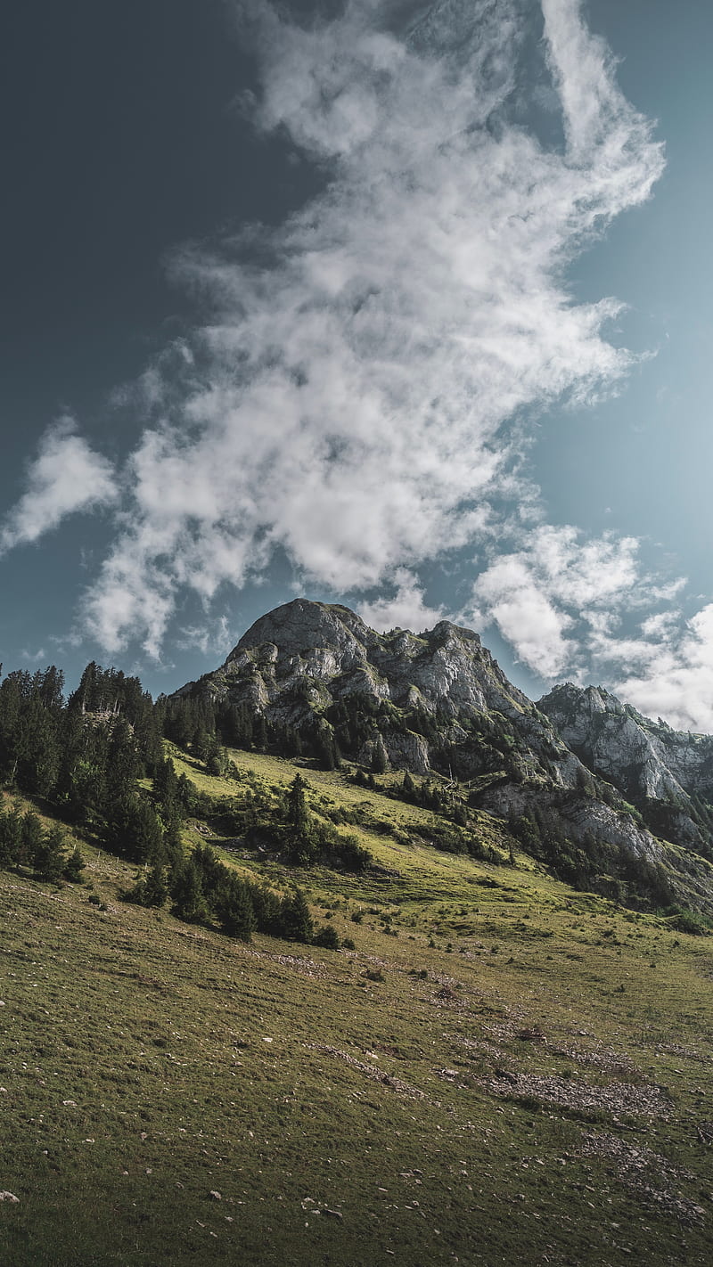 mountains, rocks, clouds, landscape, foothills, HD phone wallpaper
