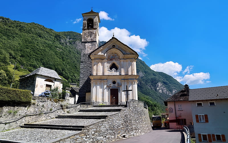 Church in Switzerland, Alps, Switzerland, church, mountains, HD ...