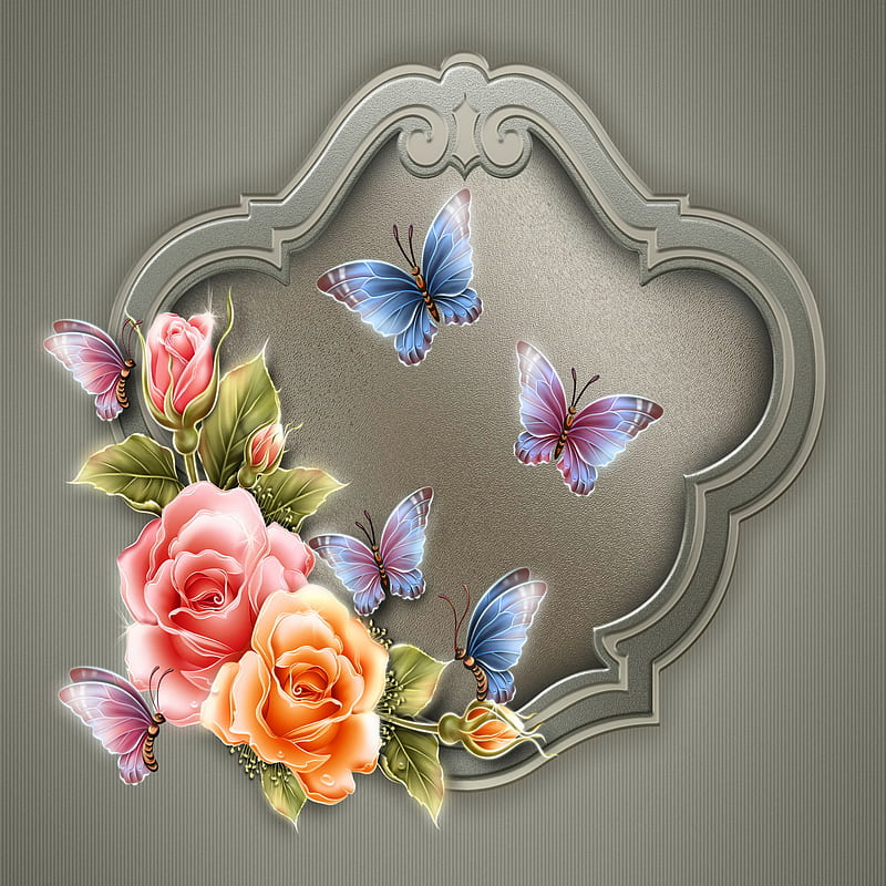 Floral Elegance, abstract, butterflies, desenho, elegance, floral, flowers, roses, HD phone wallpaper