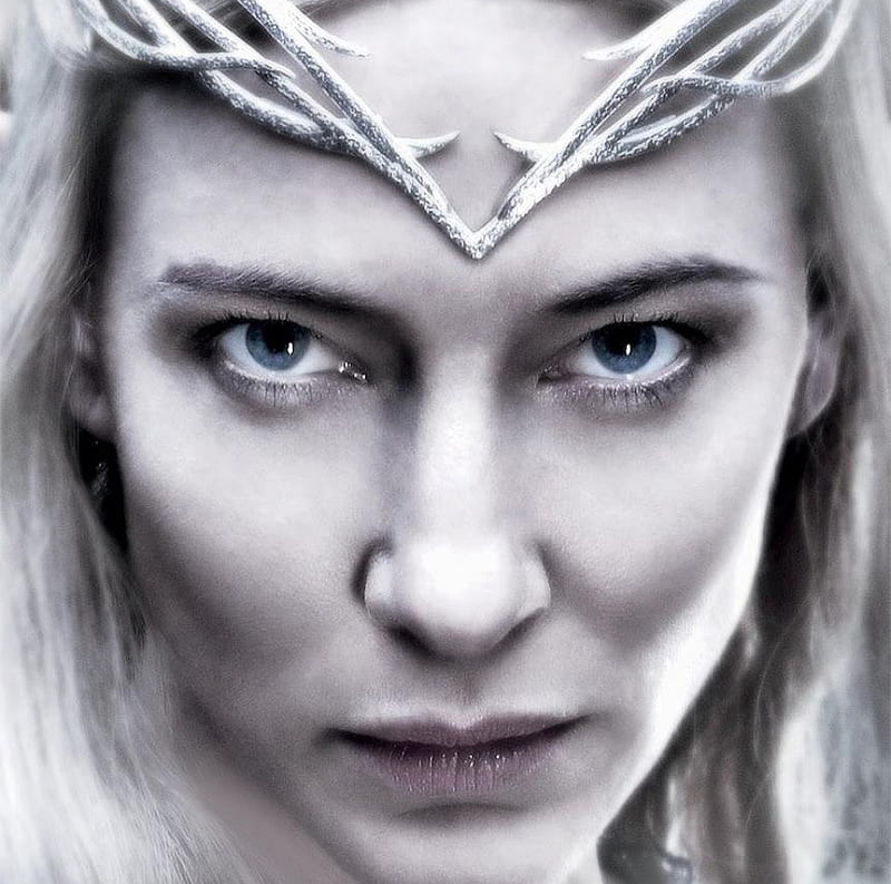 The Hobbit (2012-2014), the hobbit, poster, elf, queen, Cate Blanchett, galadriel, fantasy, actress, face, eyes, blue, HD wallpaper