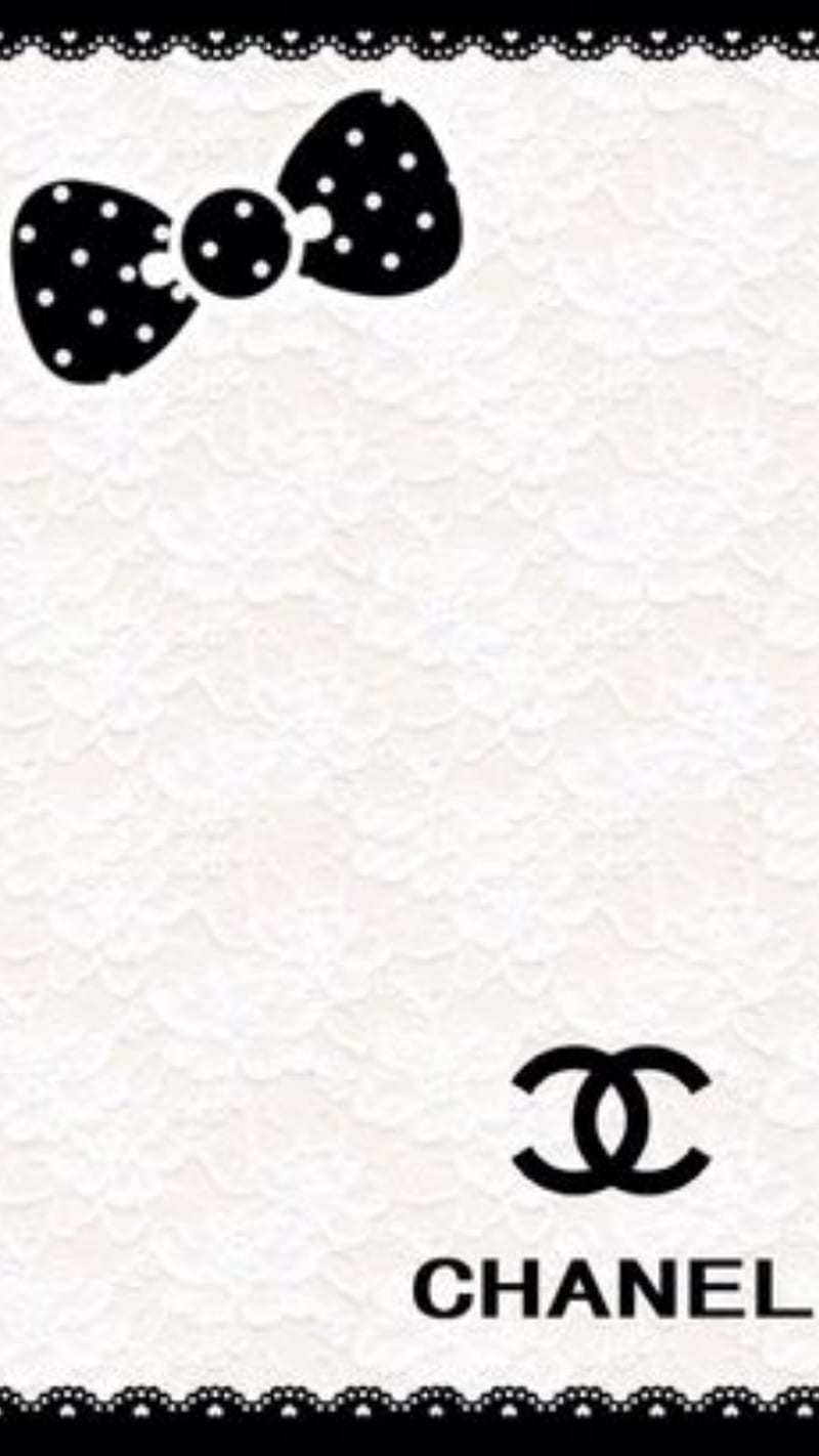 Chanel bow, black, bows, brand, designer, pattern, polka dots, template,  white, HD phone wallpaper