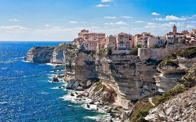 Corsica on the rocks, corsica, rocks, house, ocean, HD wallpaper