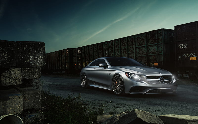 Mercedes-AMG S63 Coupe, 2017 cars, train, luxury cars, gray mercedes, HD wallpaper