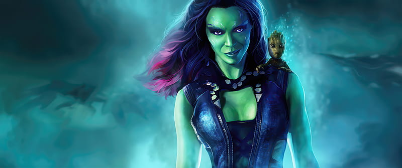 Gamora With Baby Groot Guardians Of The Galaxy, gamora, baby-groot, superheroes, artist, artwork, digital-art, artstation, HD wallpaper