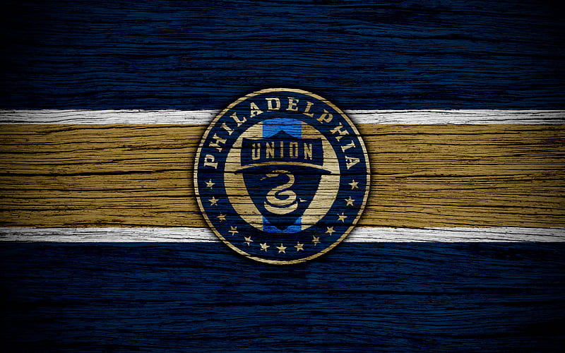 Philadelphia Union MLS, new logo, wooden texture, Eastern Conference, Philadelphia Union new logo, football club, USA, Philadelphia Union FC, soccer, FC Philadelphia Union, HD wallpaper