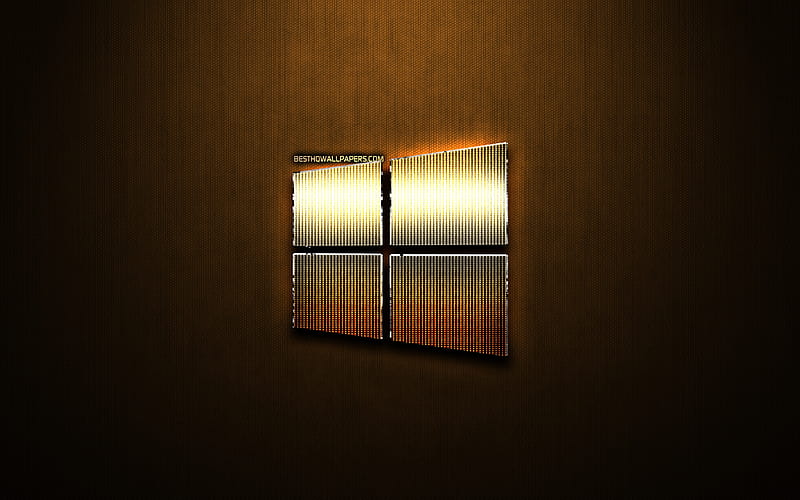 Windows 10 golden linear logo, artwork, OS, brown metal background ...