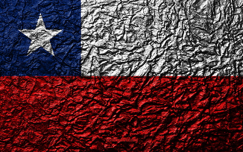 Flag of Chile stone texture, waves texture, Chile flag, national symbol, Chile, South America, stone background, HD wallpaper