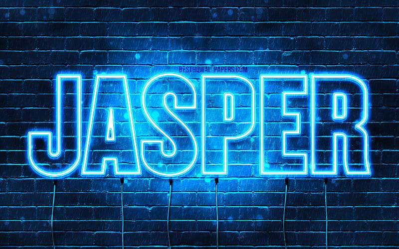 Jasper with names, horizontal text, Jasper name, blue neon lights, with Jasper name, HD wallpaper