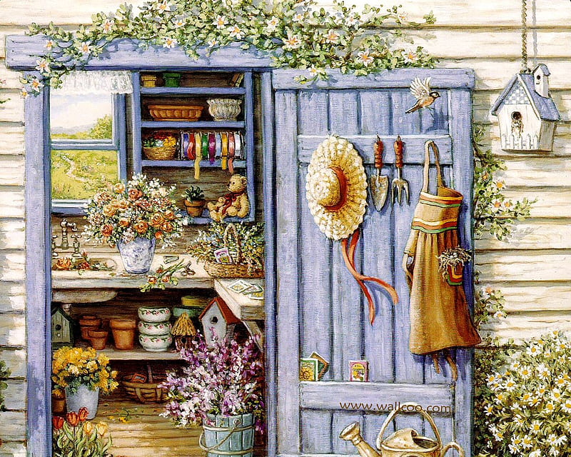 Janet Kruskamp, art, painting, flower, door, HD wallpaper