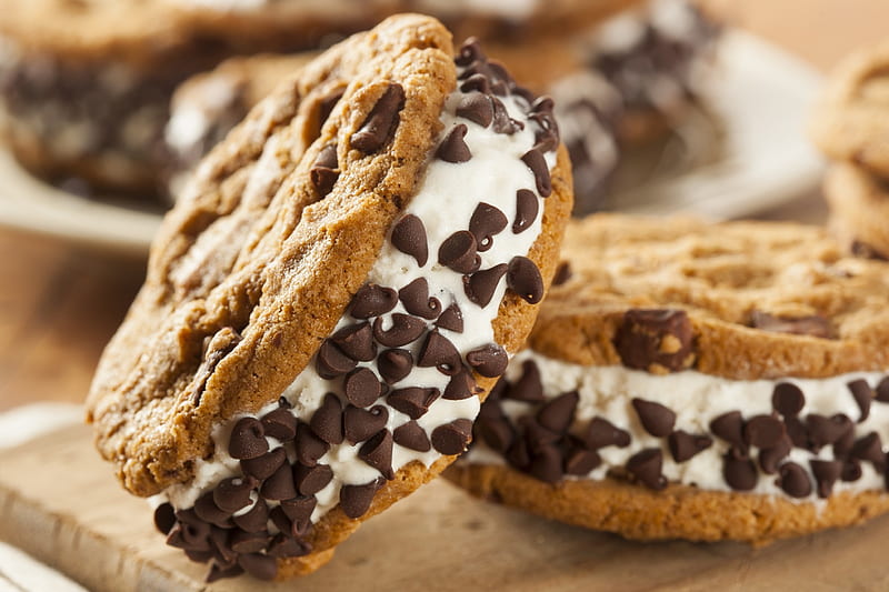 Chocolate chips cookies, delicious, ice cream, food, chocolate, dessert, sweet, HD wallpaper