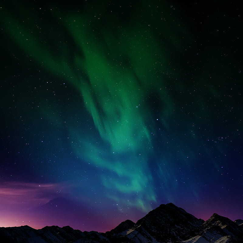 Aurora Borealis , Northern Lights, Mountain range, Night time, Nature, Green Northern Lights, HD phone wallpaper