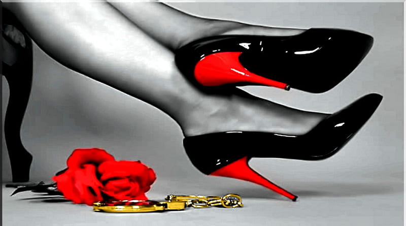 Shoes and Handcuffs, roses, handcuffs, sexy, shoes, HD wallpaper