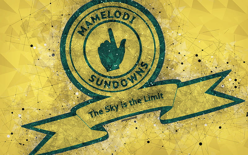 Mamelodi Sundowns FC logo, geometric art, South African football club, yellow background, Premier Soccer League, PSL, Pretoria, South Africa, football, HD wallpaper
