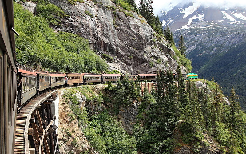 railroad, alaska, mountains, train, usa, HD wallpaper