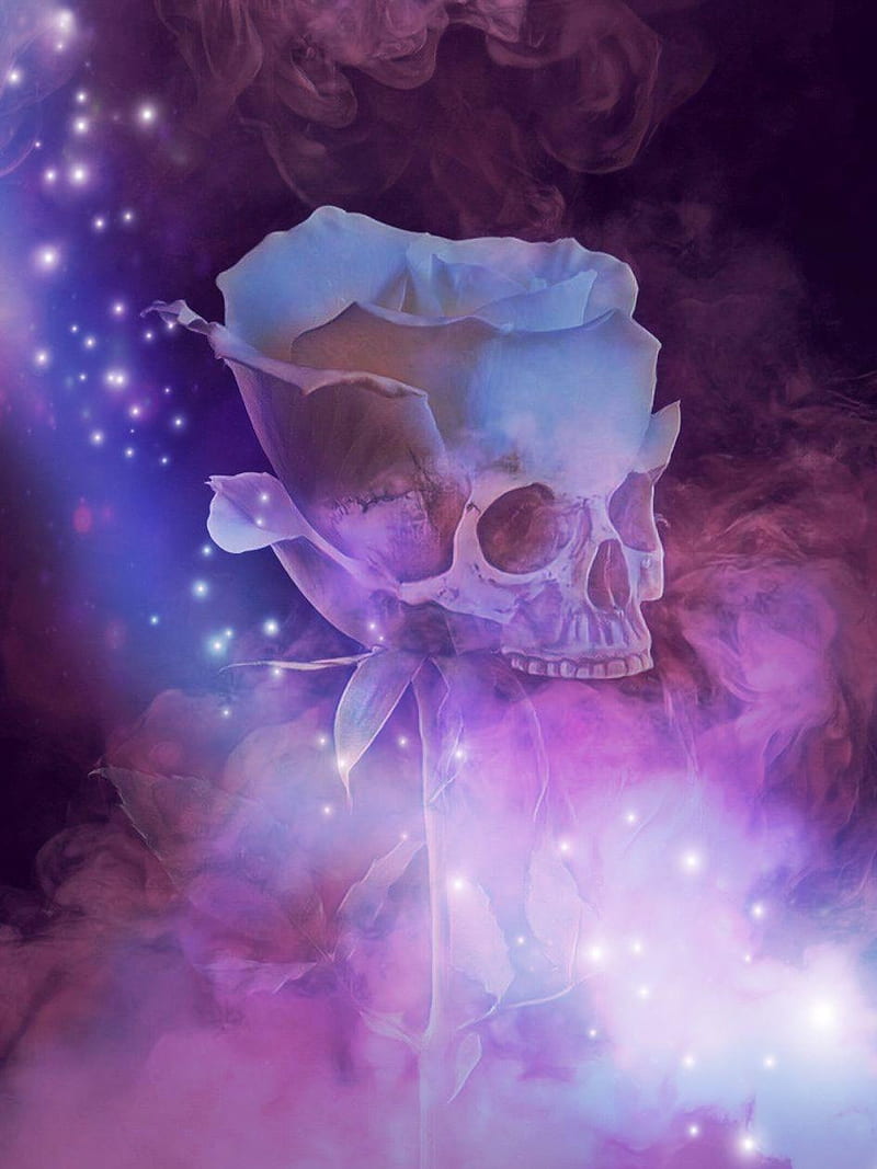 just for you, smoke, purple, pretty, rose, skull, HD phone wallpaper