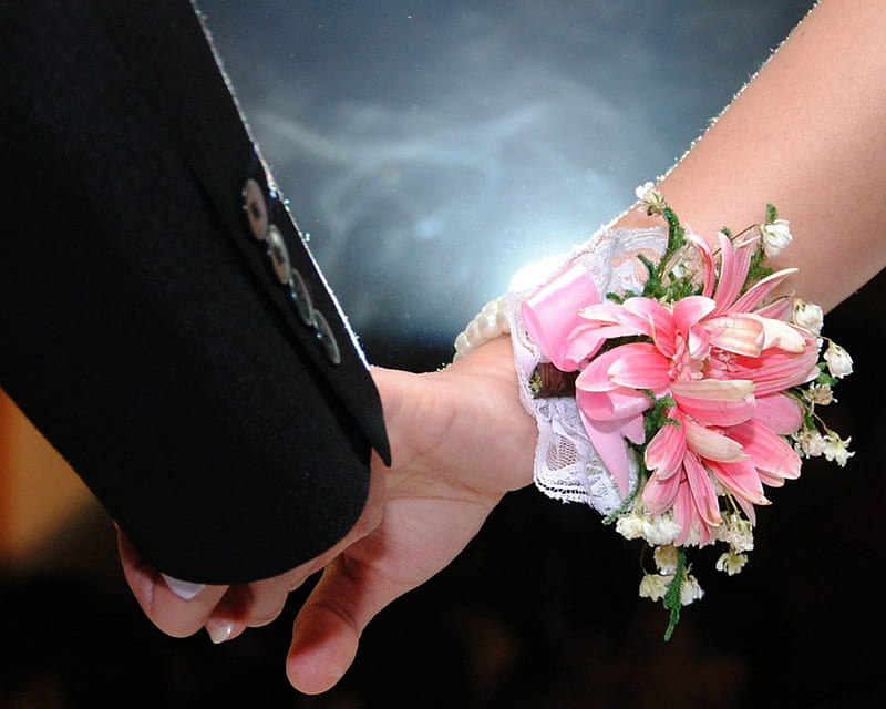 Together forever, hands, flowers, pink, people, HD wallpaper