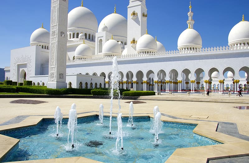 Fountain, United Arab Emirates, Abu Dhabi, Religious, Sheikh Zayed Grand Mosque, Mosques, HD wallpaper