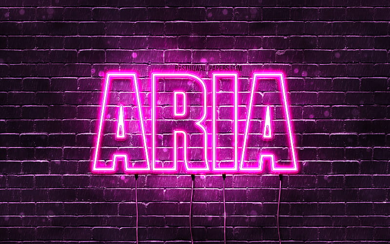 Aria with names, female names, Aria name, purple neon lights, horizontal text, with Aria name, HD wallpaper