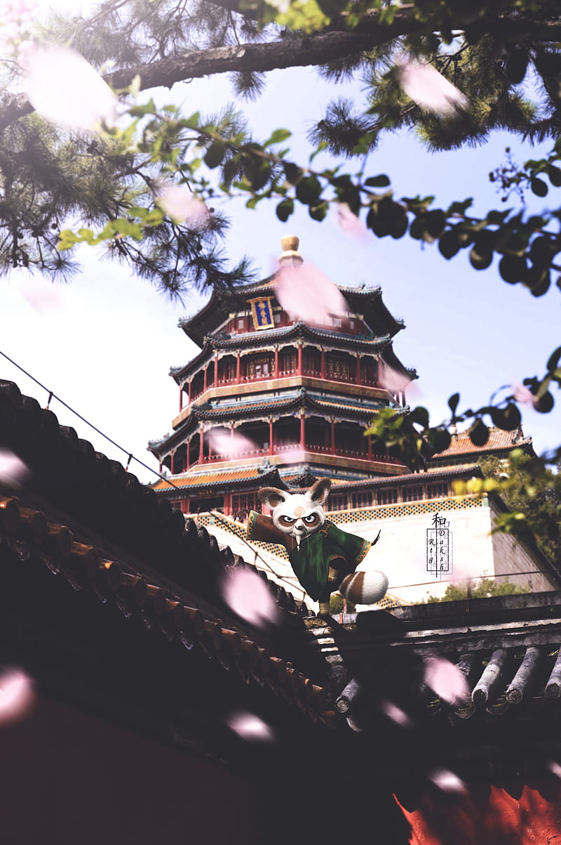 Master Shifu, anime, castle, cherry blossoms, china, japan, kung fu panda,  morning, HD phone wallpaper | Peakpx