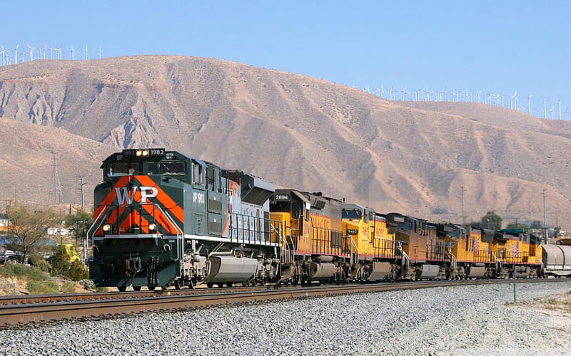 six diesel locomotives awesome of union pacific, railroad, UP, train, engine, HD wallpaper