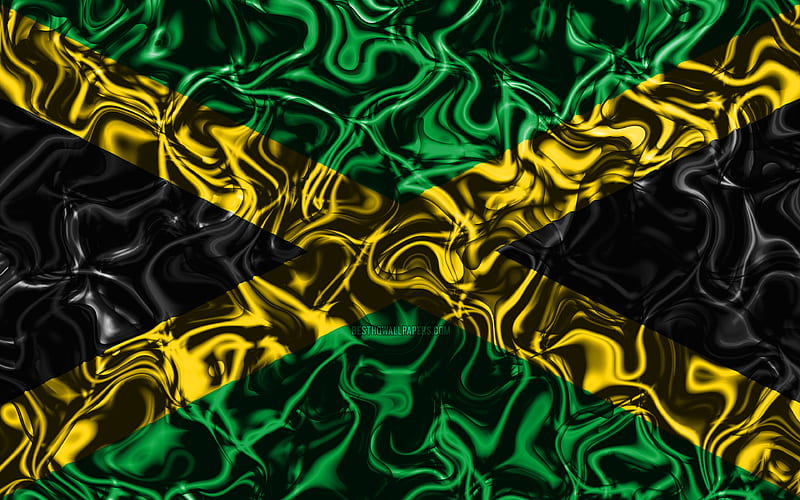 Flag of Jamaica, abstract smoke, North America, national symbols, Jamaican flag, 3D art, Jamaica 3D flag, creative, North American countries, Jamaica, HD wallpaper