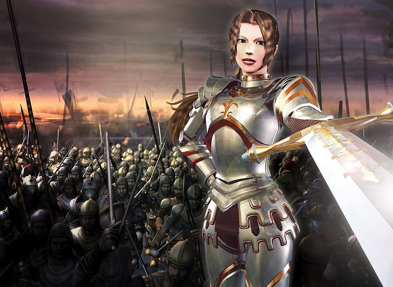 Joan Of Arc, armor, fantasy, warrior, girl, cg, army, sword, HD wallpaper