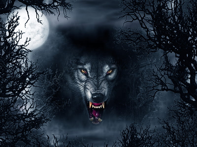 Evil Lurks, evil, wolf, gothic, night, HD wallpaper
