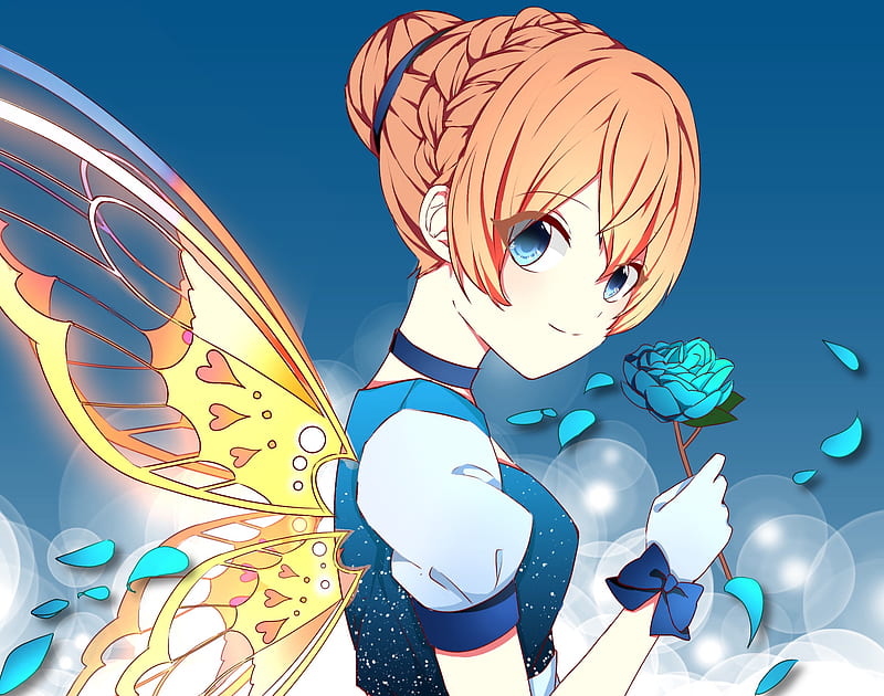 Anime, Original, Blue Eyes, Flower, Girl, Orange Hair, Wings, HD wallpaper  | Peakpx