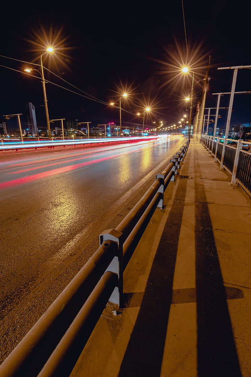 bridge, road, lights, light, night, HD phone wallpaper