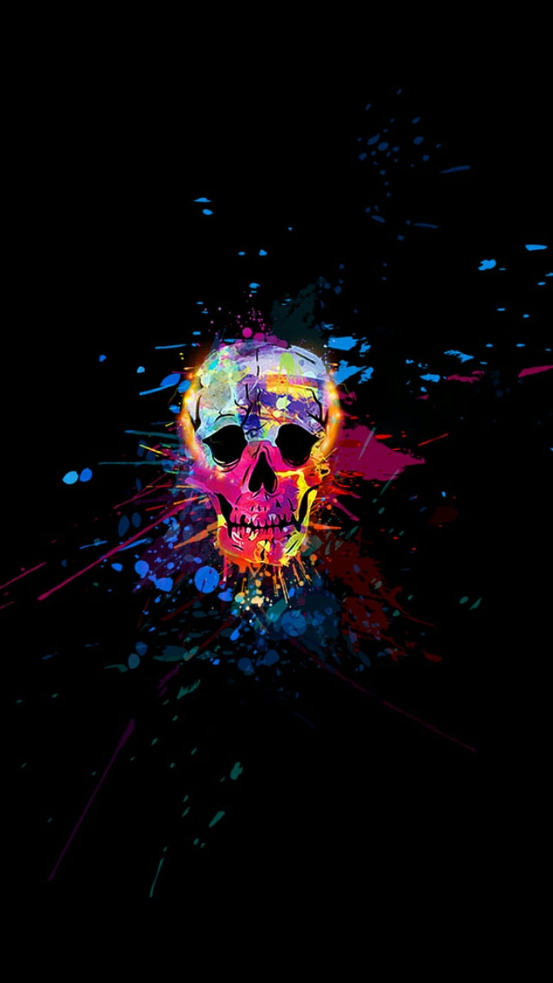 Color skull expo, 3d, color, explosion, neon, pattern, skull, HD phone wallpaper