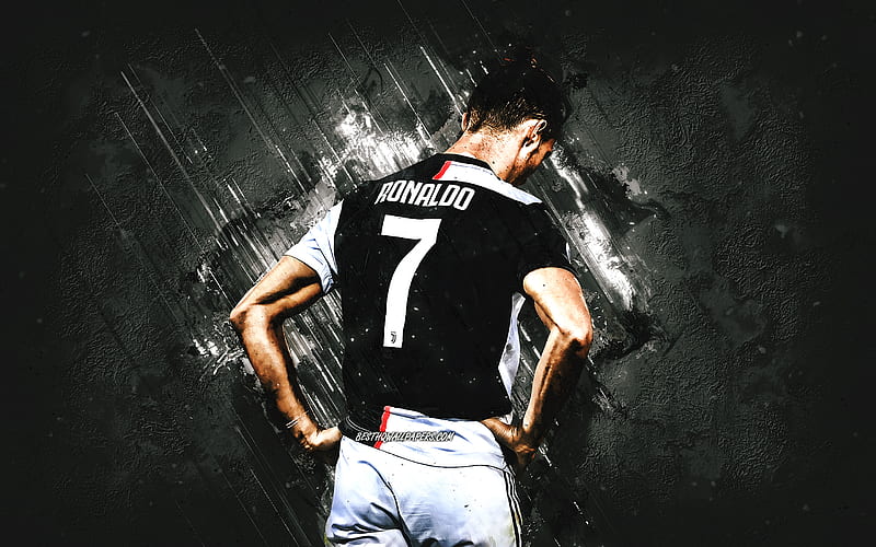 Cristiano Ronaldo, CR7, Portuguese footballer, Juventus FC, gray stone background, CR7 Juventus, football, HD wallpaper