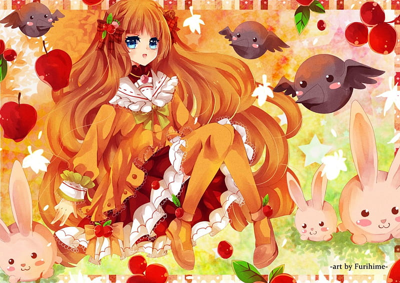 Anime Girl, cute, orange, girl, anime, HD wallpaper | Peakpx