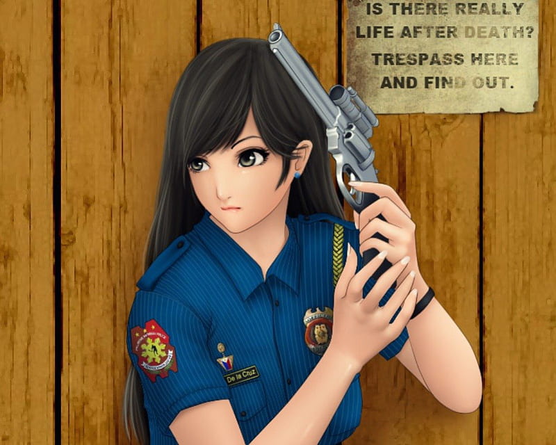 PoliceGirl, pretty, bonito, sweet, nice, gun, anime, hot, beauty, anime girl, police, weapon, long hair, black hair, pistol, female, lovely, officer, sexy, cute, girl, uniform, HD wallpaper