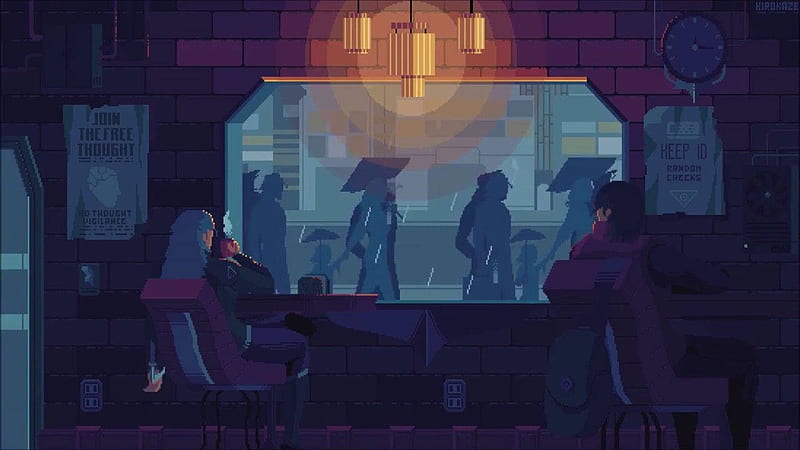Pixel Cafe Rain Animated, HD wallpaper