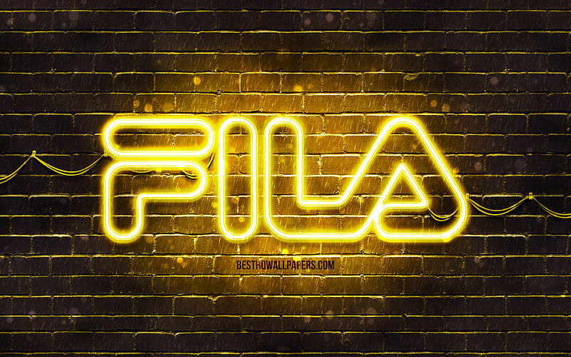 Fila yellow logo yellow brickwall, Fila logo, brands, Fila neon logo, Fila, HD wallpaper