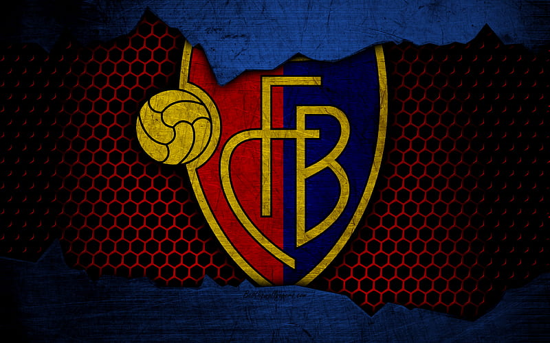 Basel logo, Swiss Super League, soccer, football club, Greece, Switzerland, grunge, metal texture, Basel FC, HD wallpaper