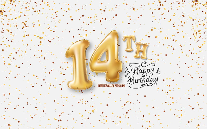 14th Happy Birtay, 3d balloons letters, Birtay background with balloons, 14 Years Birtay, Happy 14th Birtay, white background, Happy Birtay, greeting card, Happy 14 Years Birtay, HD wallpaper