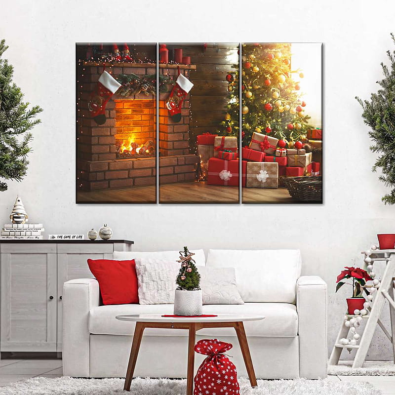 Christmas Fireplace Wall Art, Christmas Living Room, HD phone wallpaper ...