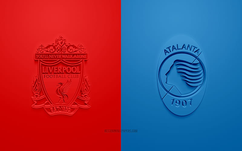 Liverpool FC vs Atalanta, UEFA Champions League, Group D, 3D logos, red blue background, Champions League, football match, Liverpool FC, Atalanta, HD wallpaper