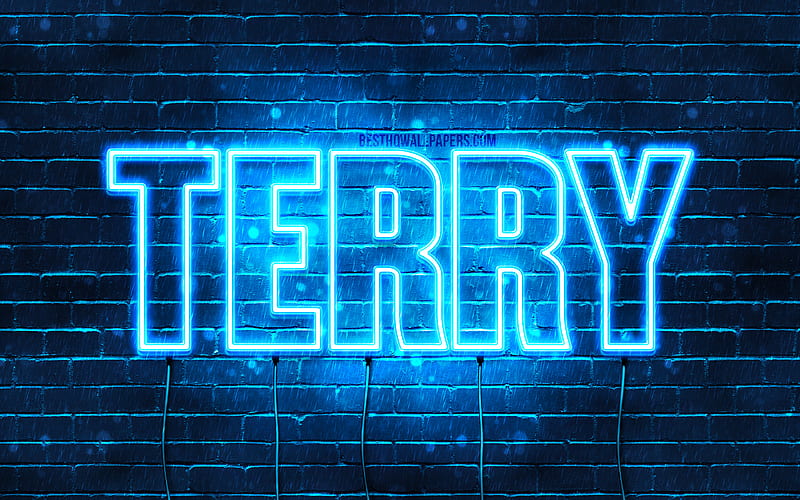 Terry with names, horizontal text, Terry name, Happy Birtay Terry, blue neon lights, with Terry name, HD wallpaper