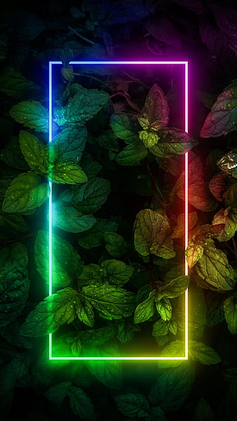 Neon, desenho, green leaves leaves, nature, neon lights, HD phone wallpaper