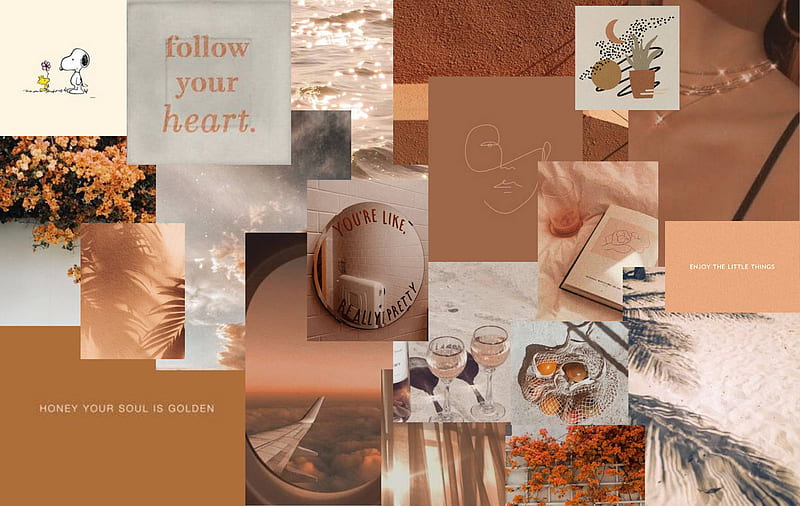 Travel Collage Beige Brown Aesthetic, HD wallpaper