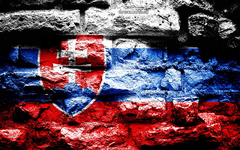 Slovakia flag, grunge brick texture, Flag of Slovakia, flag on brick wall, Slovakia, Europe, flags of european countries, HD wallpaper