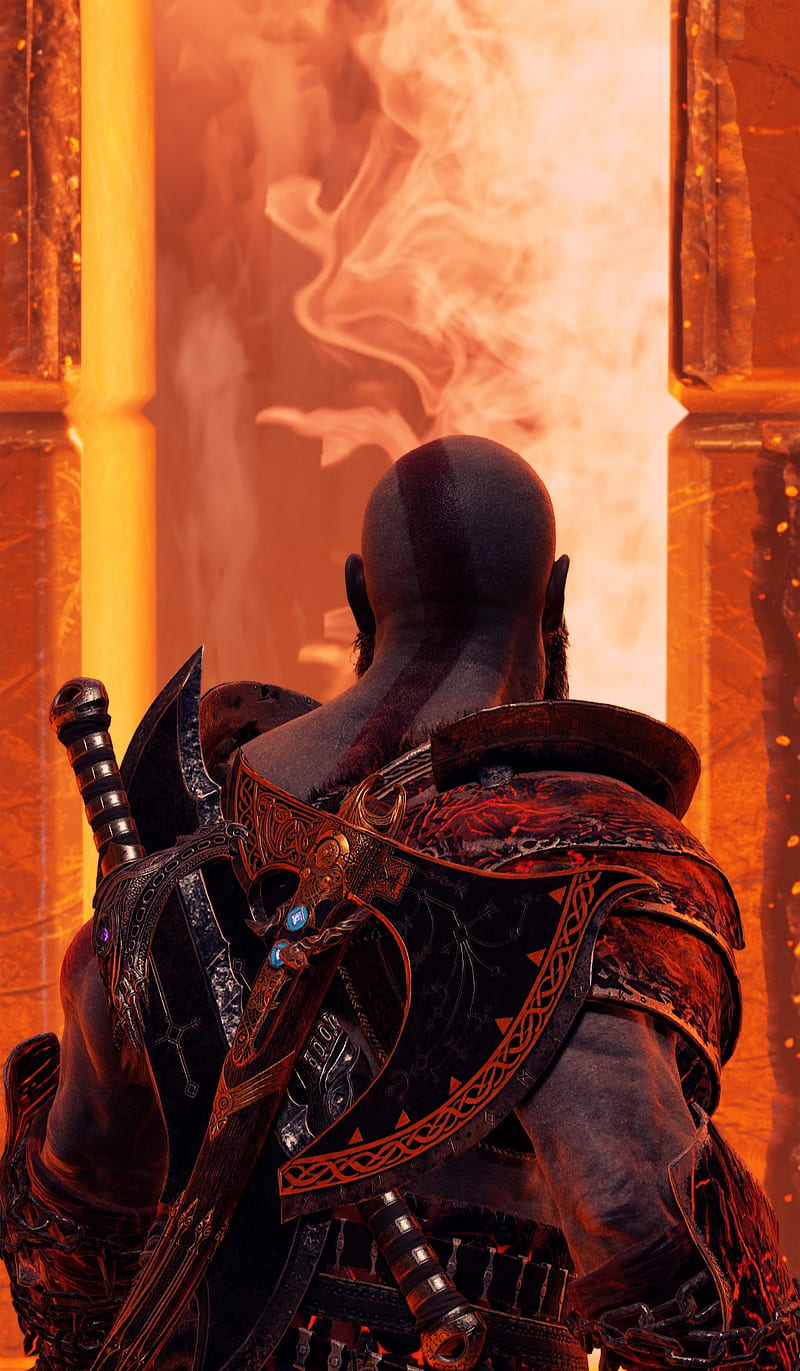 Kratos, fire, games, god of war, ps4, HD phone wallpaper