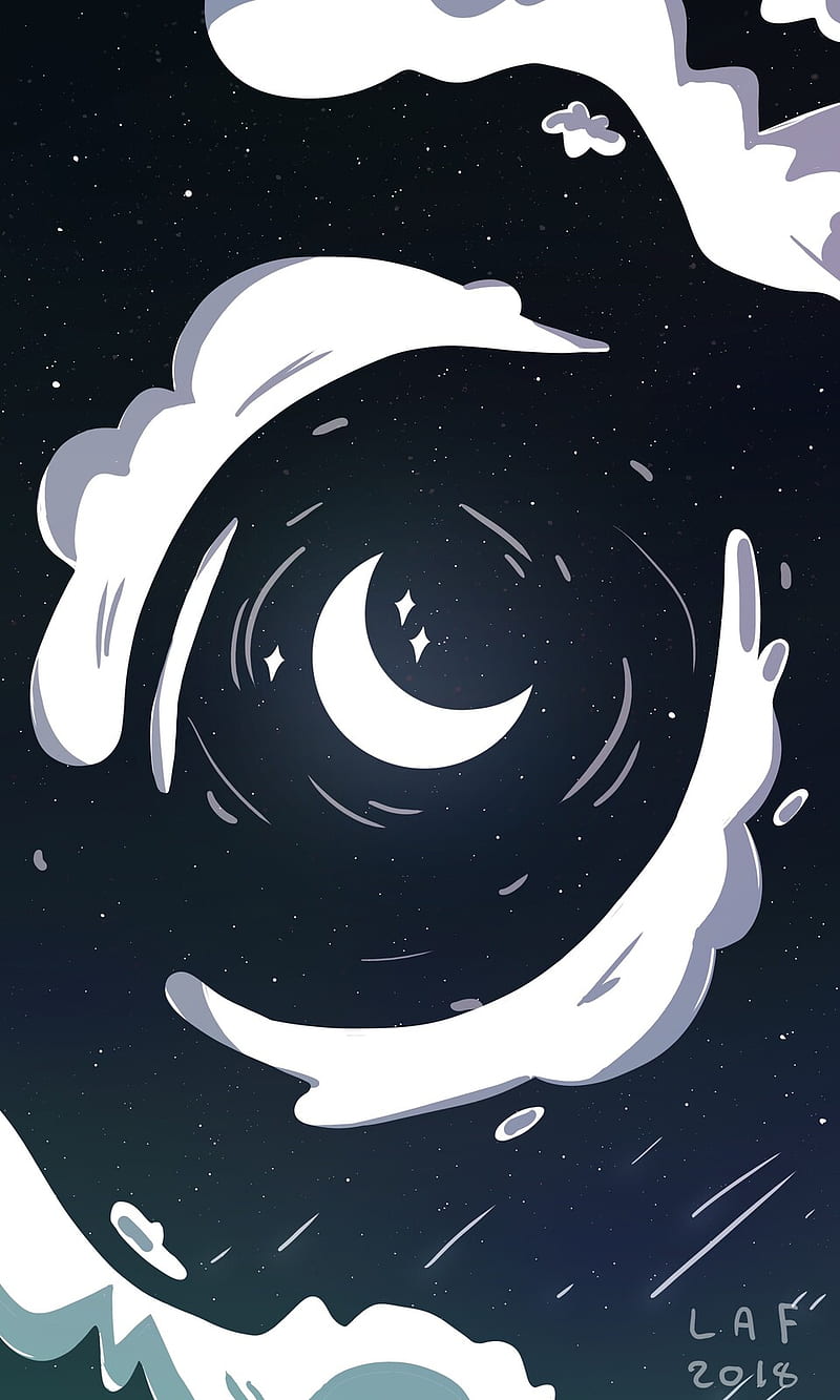 artwork, sky, crescent moon, clouds, night, HD phone wallpaper