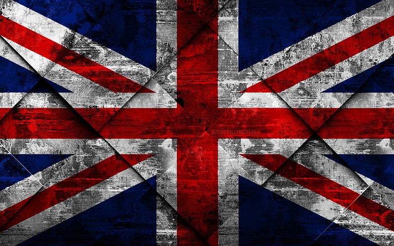 Flag of United Kingdom, grunge art, rhombus grunge texture, Great Britain flag, Europe, national symbols, United Kingdom, creative art, Great Britain, HD wallpaper