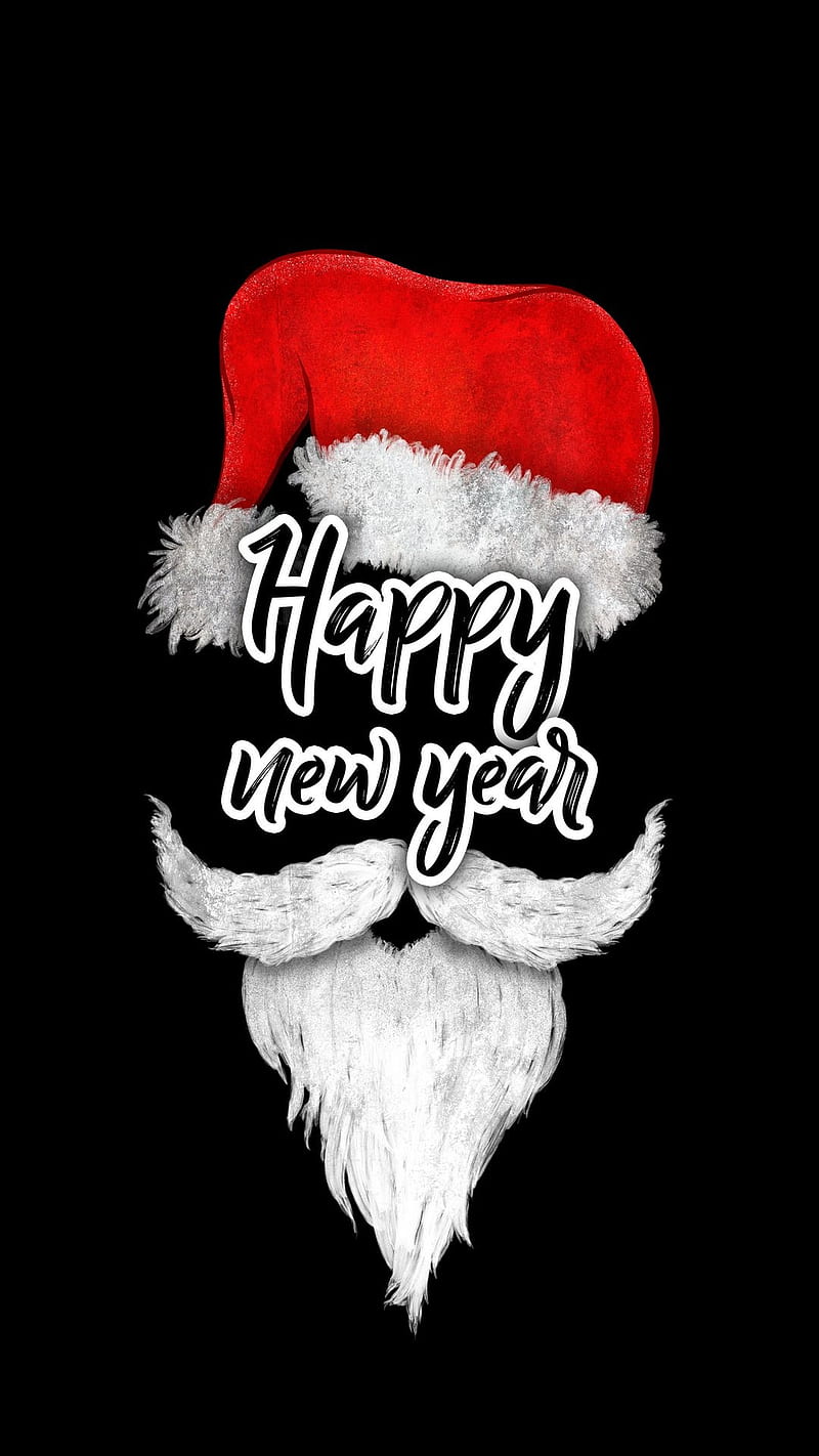 Happy new year, beard, mustache, new year, santa, santa claus, santa hat, sayings, white, white mustache, wish, HD phone wallpaper