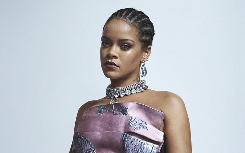 Rihanna, Barbadian singer, portrait, purple dress, hoot, makeup, Robyn Rihanna Fenty, HD wallpaper