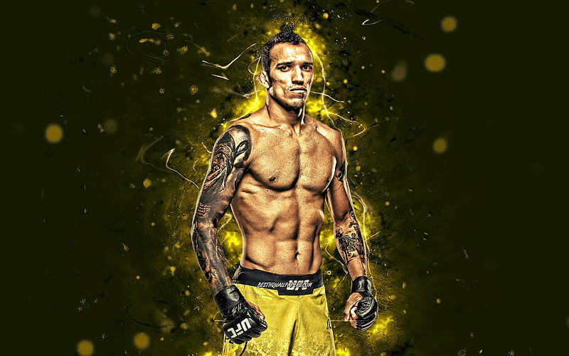 Charles Oliveira yellow neon lights, Brazilian fighters, MMA, UFC, female fighters, Mixed martial arts, Charles Oliveira , UFC fighters, MMA fighters, Charles Oliveira da Silva, HD wallpaper